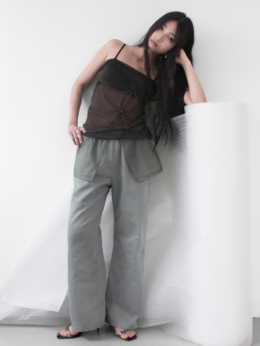 OVERLAY STRIPE PANTS, GRAY MIX