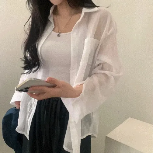 당일발송｜[원조린넨17컬러✨/크롭&루즈핏] 햇빛차단, 린넨 시스루 루즈핏 거즈 셔츠/남방 블라우스