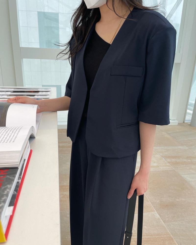 클래식 노카라 반팔 자켓 (2 color)