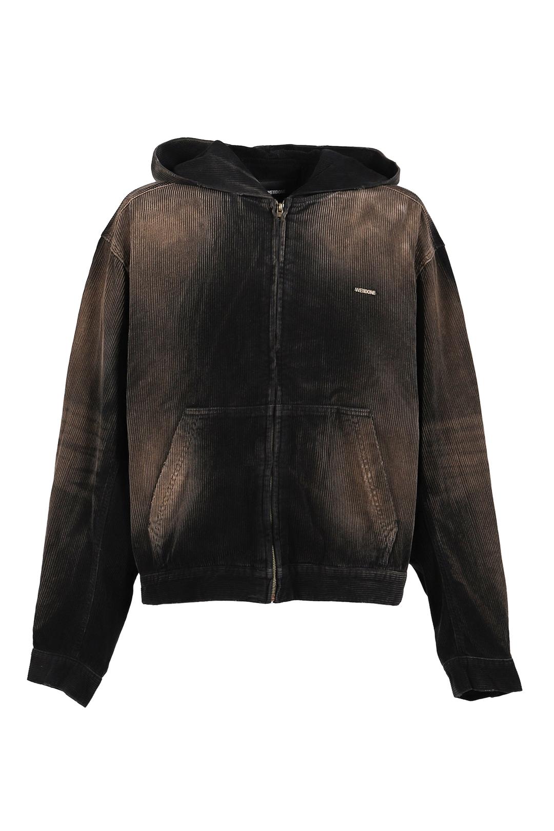 BLACK VINTAGE WASH CORDUROY HOODIE ZIP-UP / BLK