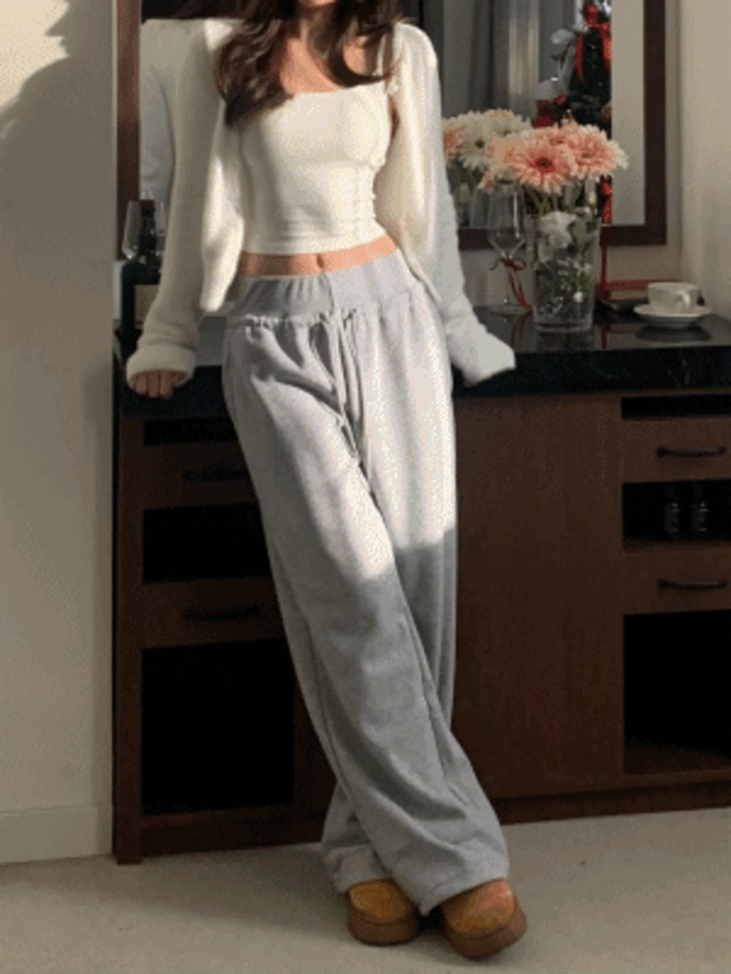 [역대급핏/힙업포켓] 코르셋 기모 트레이닝 팬츠 와이드 츄리닝바지 와이드팬츠 겨울바지 뱃살커버 (4col)