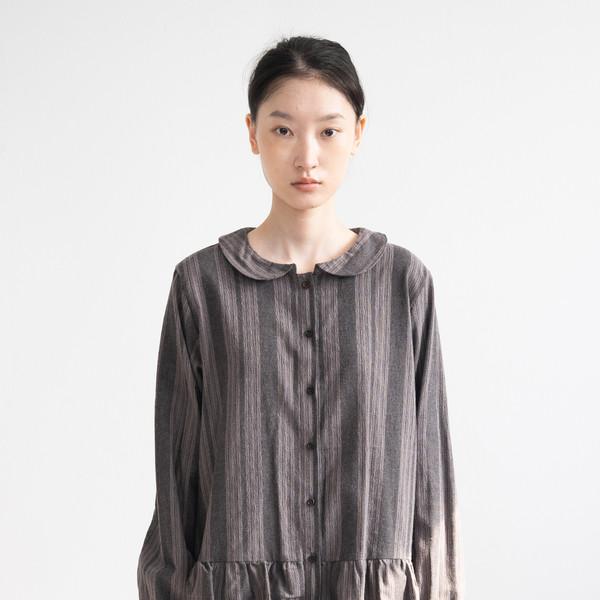 [12/31 순차 출고] Stripe Double Frill Shirt Dress (Gray)