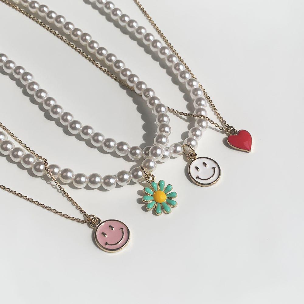 [무배] 마티크 1+1 진주 스마일 하트 플라워 나비 목걸이