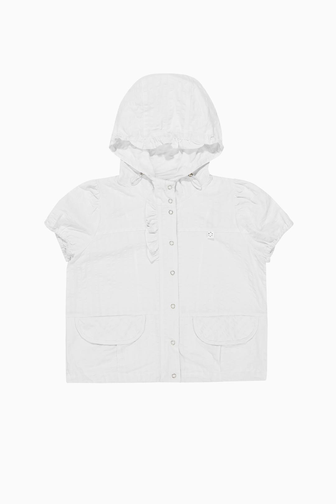 HOODED FRILL HALF WINDBREAKER, WHITE