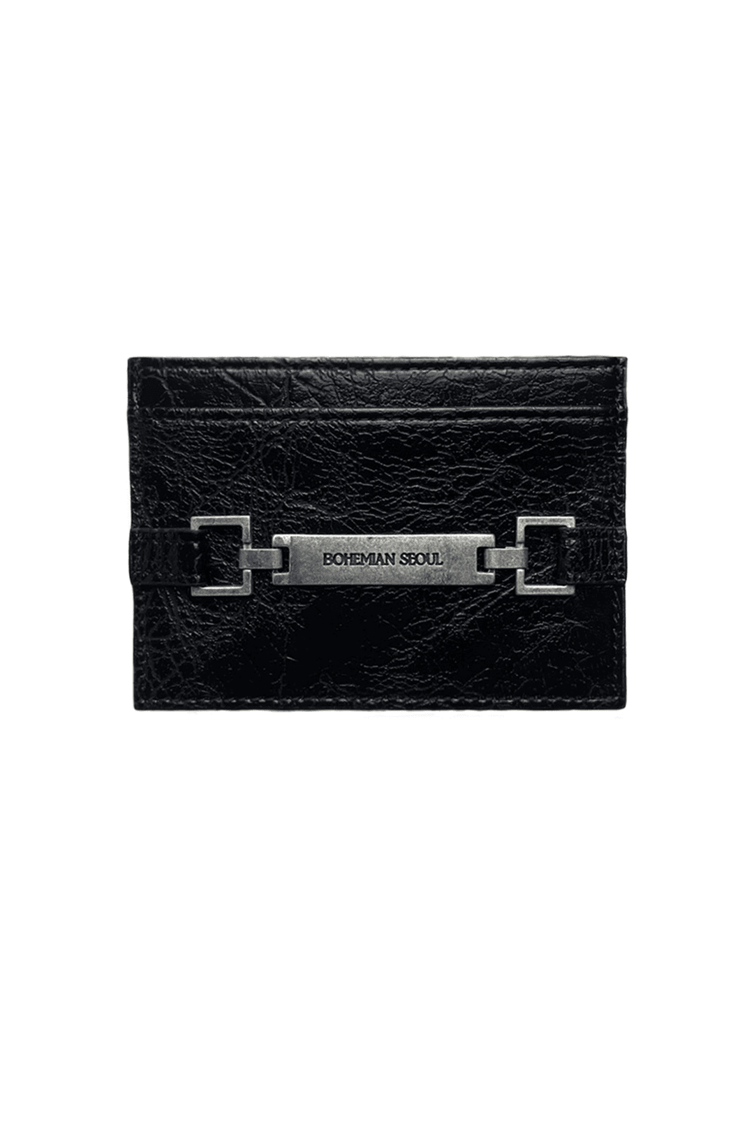 metal belted wallet in black