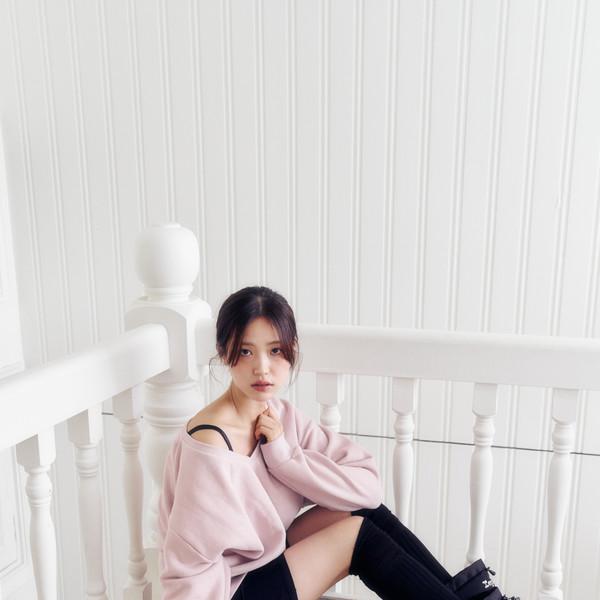 Lettering Deep V-Neck Sweatshirt (PINK)