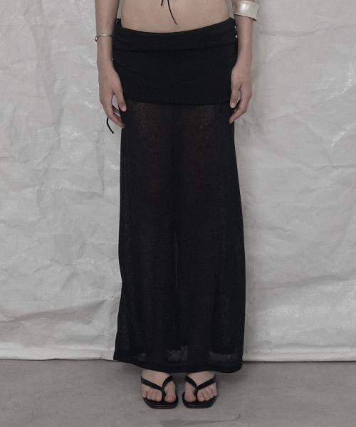 SEE-THROUGH SHIRRING LONG SKIRT SET BLACK