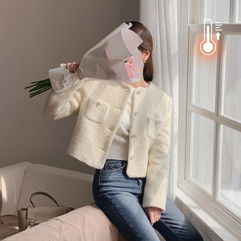 [누적8천장🏆/겨울트위드] 오늘출발 #MADE [tjk0238] 로민 라운드 울 자켓(노카라자켓,트위드자켓,라운드자켓,부클자켓,하객룩,숏자켓,겨울아우터,겨울하객룩)