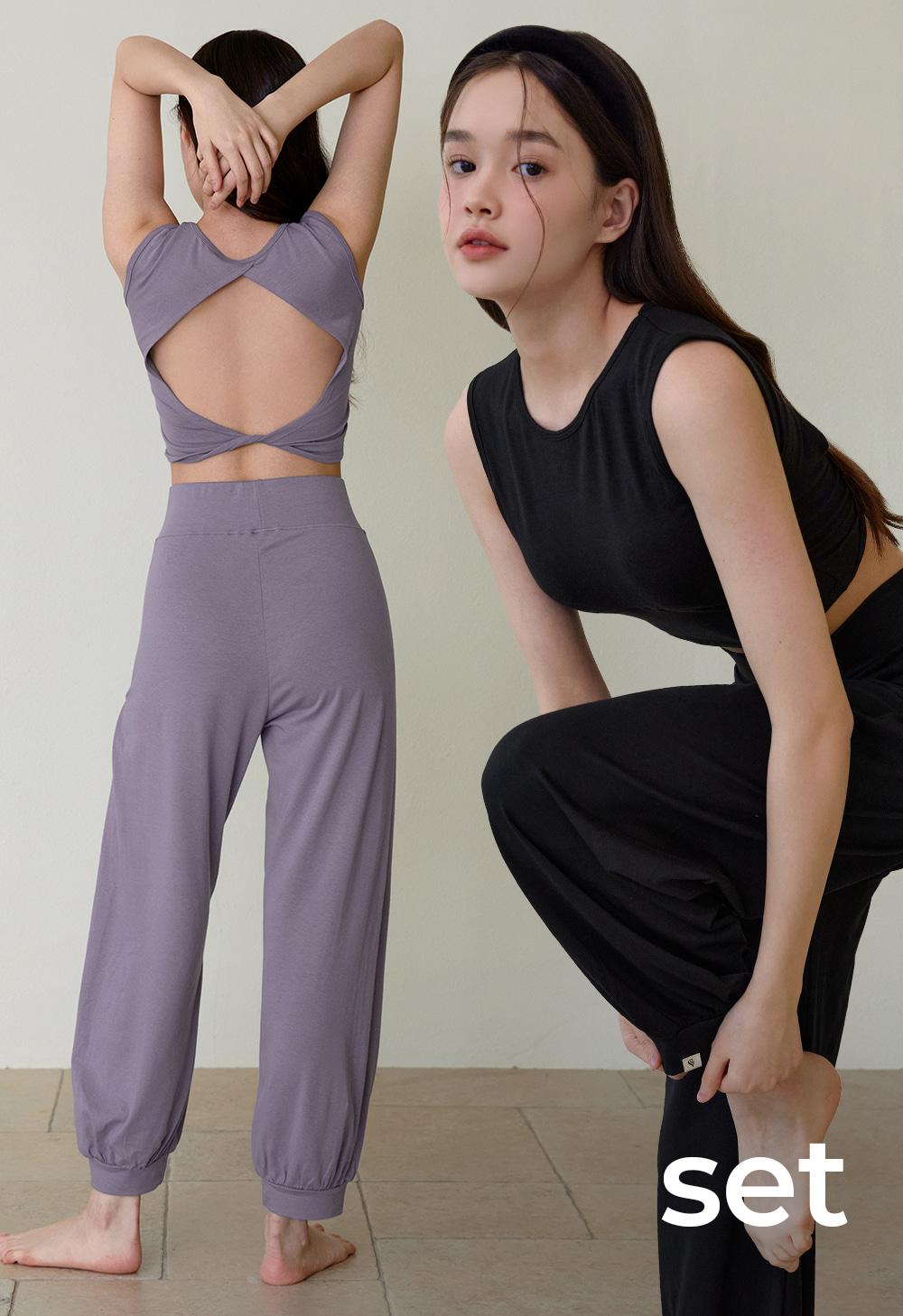 [SET] 턴 크롭 원 브라탑&요가 라이크 핀턱팬츠
