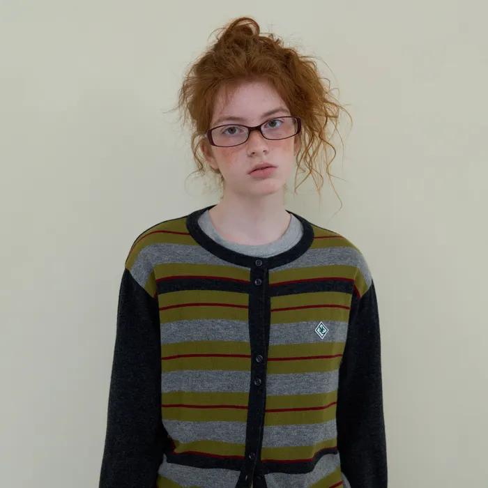 235. Cashmere Wool Stripe Cardigan _ Charcoal