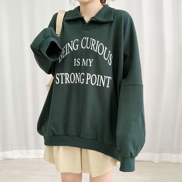 [벌룬소매/오버핏] 비인 카라 맨투맨