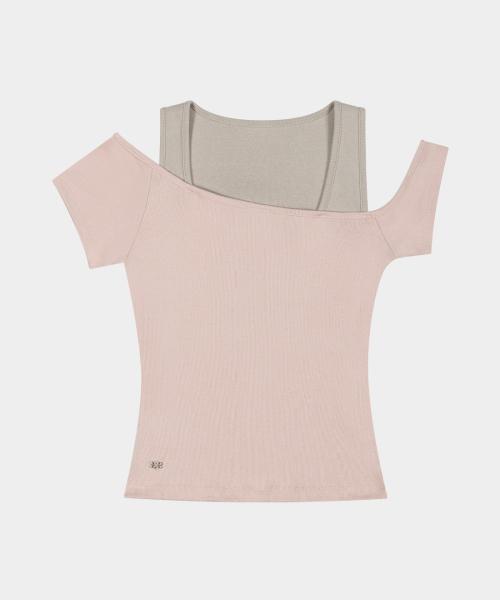 Off-Shoulder Cling Layered Sleeve Top (Pink)