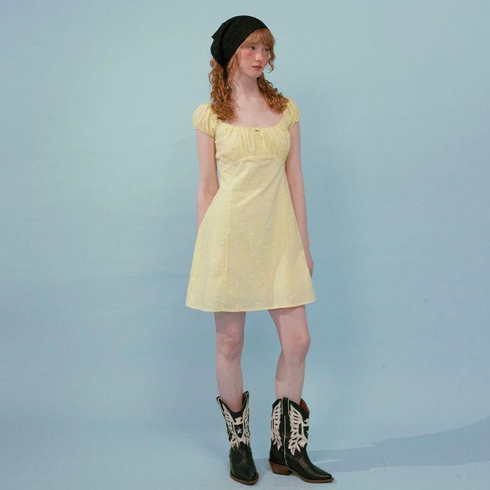 Cream Rose Mini Dress (Yellow)