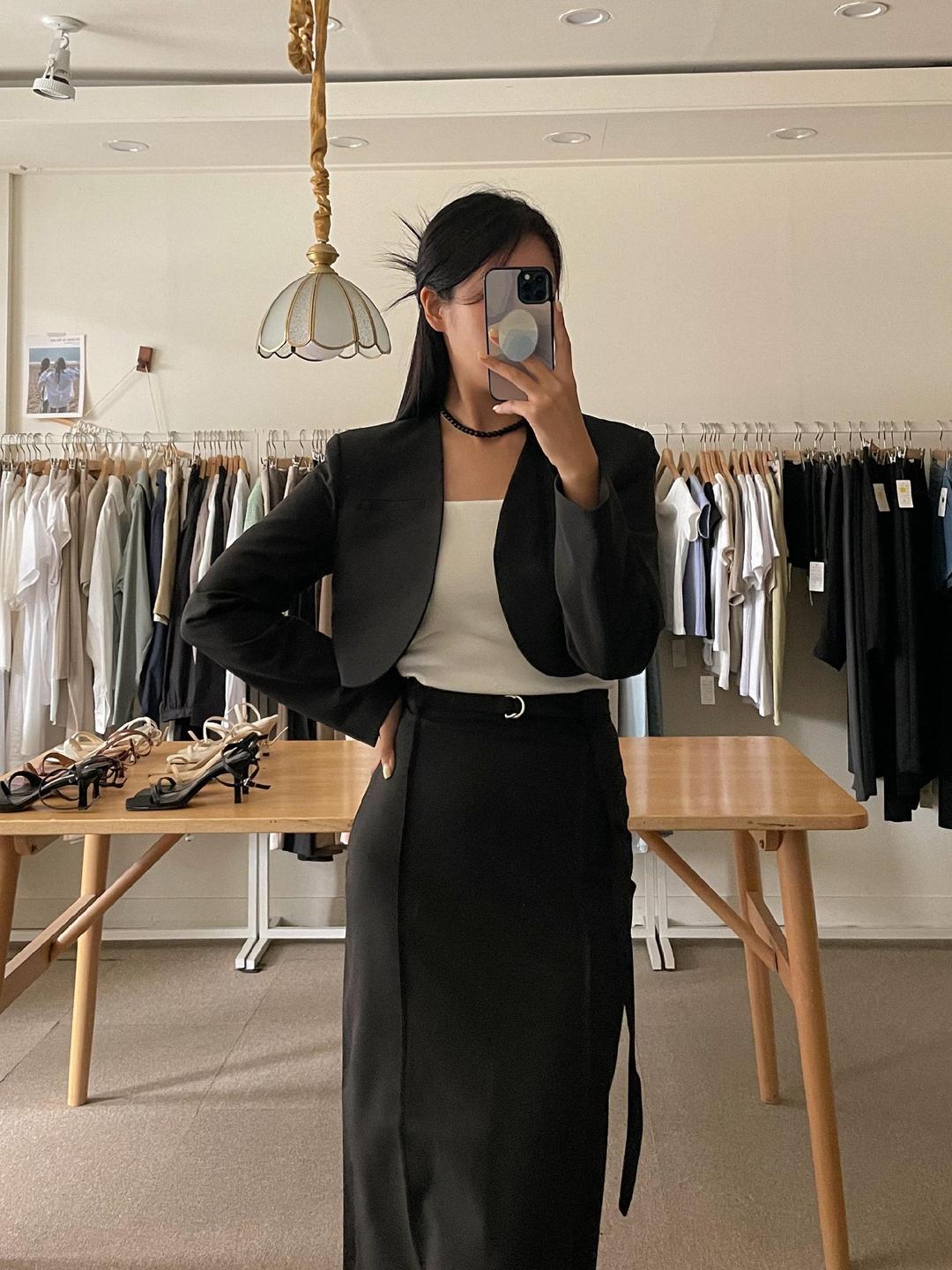 블린느 [세트가능] 모얼 셋업 하객룩 볼레로 노카라 자켓 (2color)