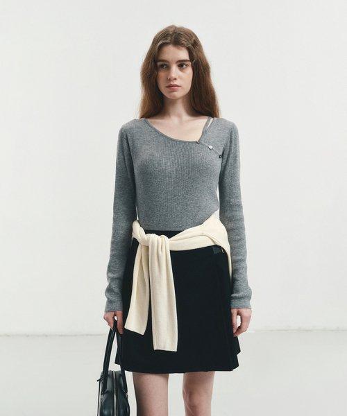 RIBBED CUT OUT KNIT TOP MELANGE GREY_UDSW4A211G2