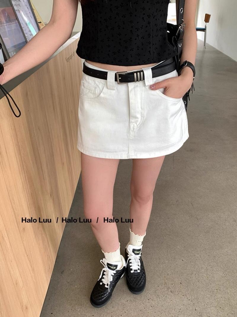 White Cowboy A-Shaped Short Denim Skirt Pants