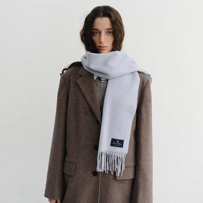 UNISEX FRINGED CASHMERE MUFFLER SOFT BLUE_UDMU5F102B1