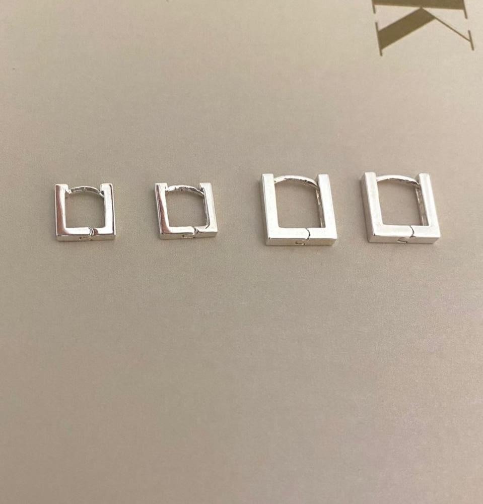 [ 무배  ]﻿실버925 심플 슬림 사각 원터치 링 귀걸이 D day 디데이