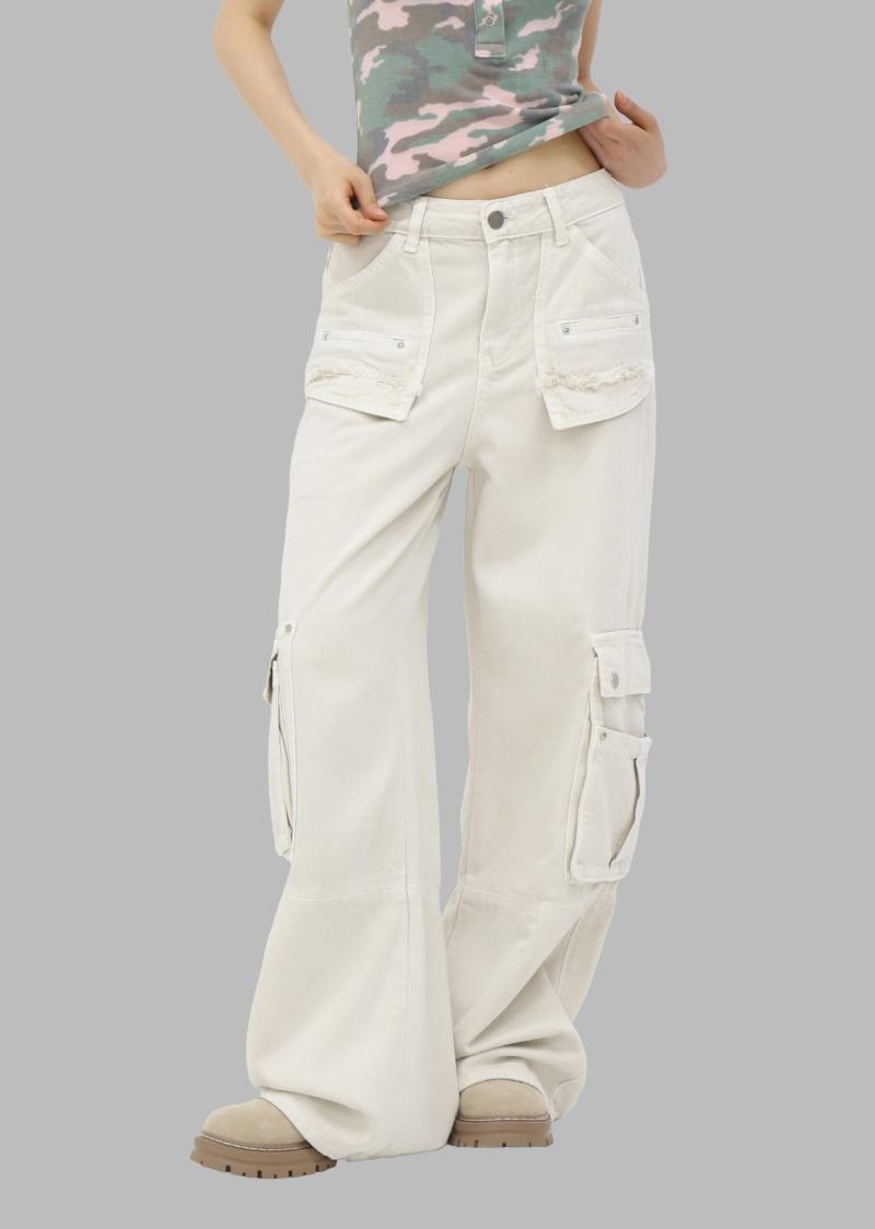 포멀 카고 와이드 팬츠_연베이지