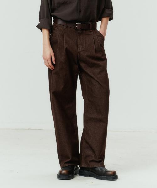 Two Tuck Wide Brown Jeans
