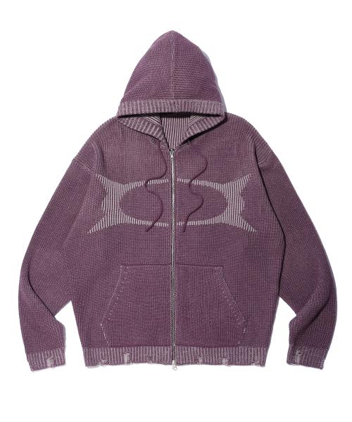 WORMHOLE KNIT HOOD ZIP UP PINK