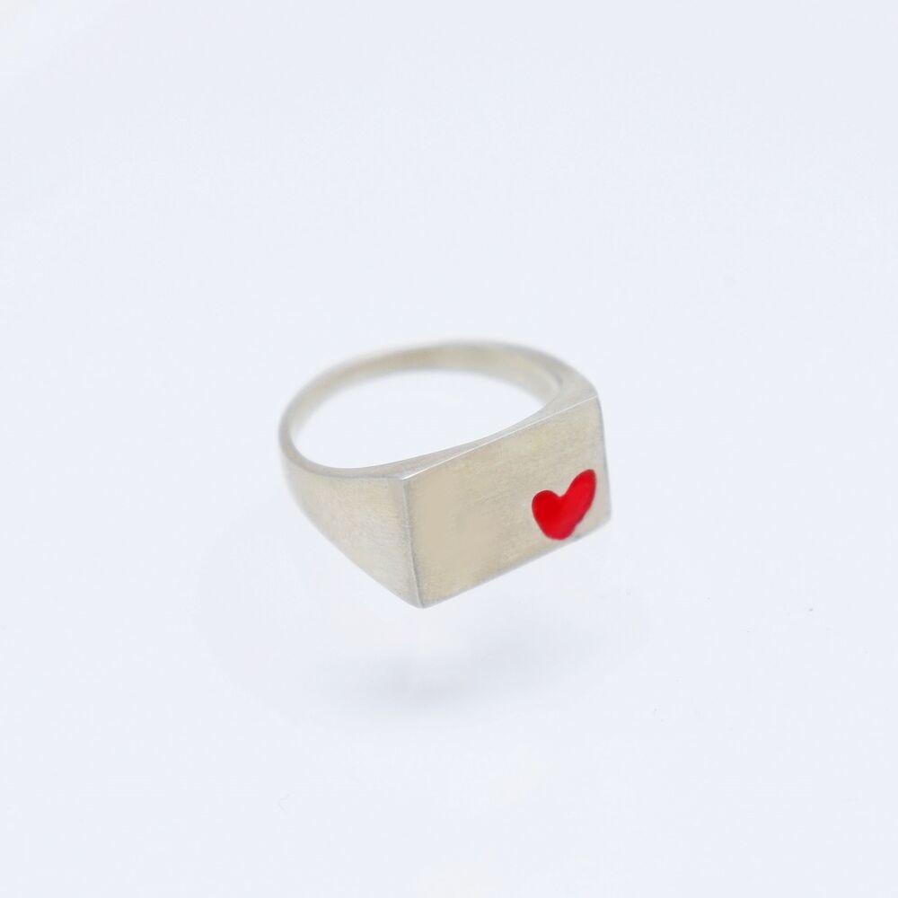 Enamel heart signet Ring 레드 하트 볼드 반지