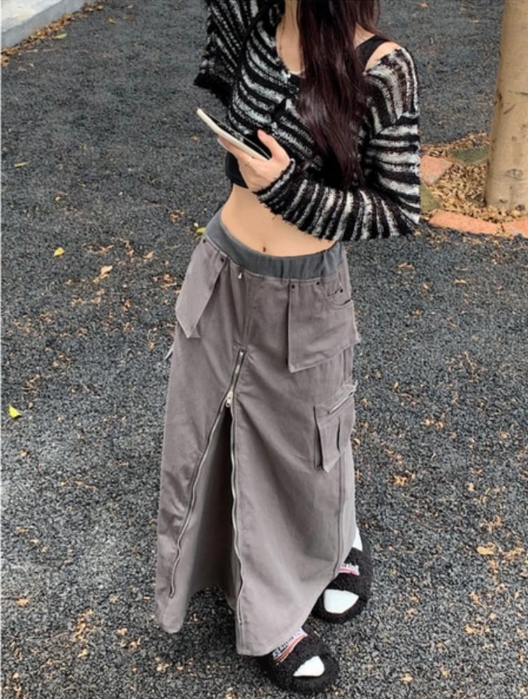 44~77 카고스커트 빅사이즈 봄 주름 지퍼 스커트 y2k