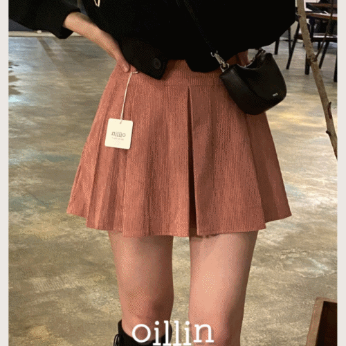 [ 자체제작 oillin ] 시월칠일 sk - 핑크 코듀로이 골덴 플리츠 스커트