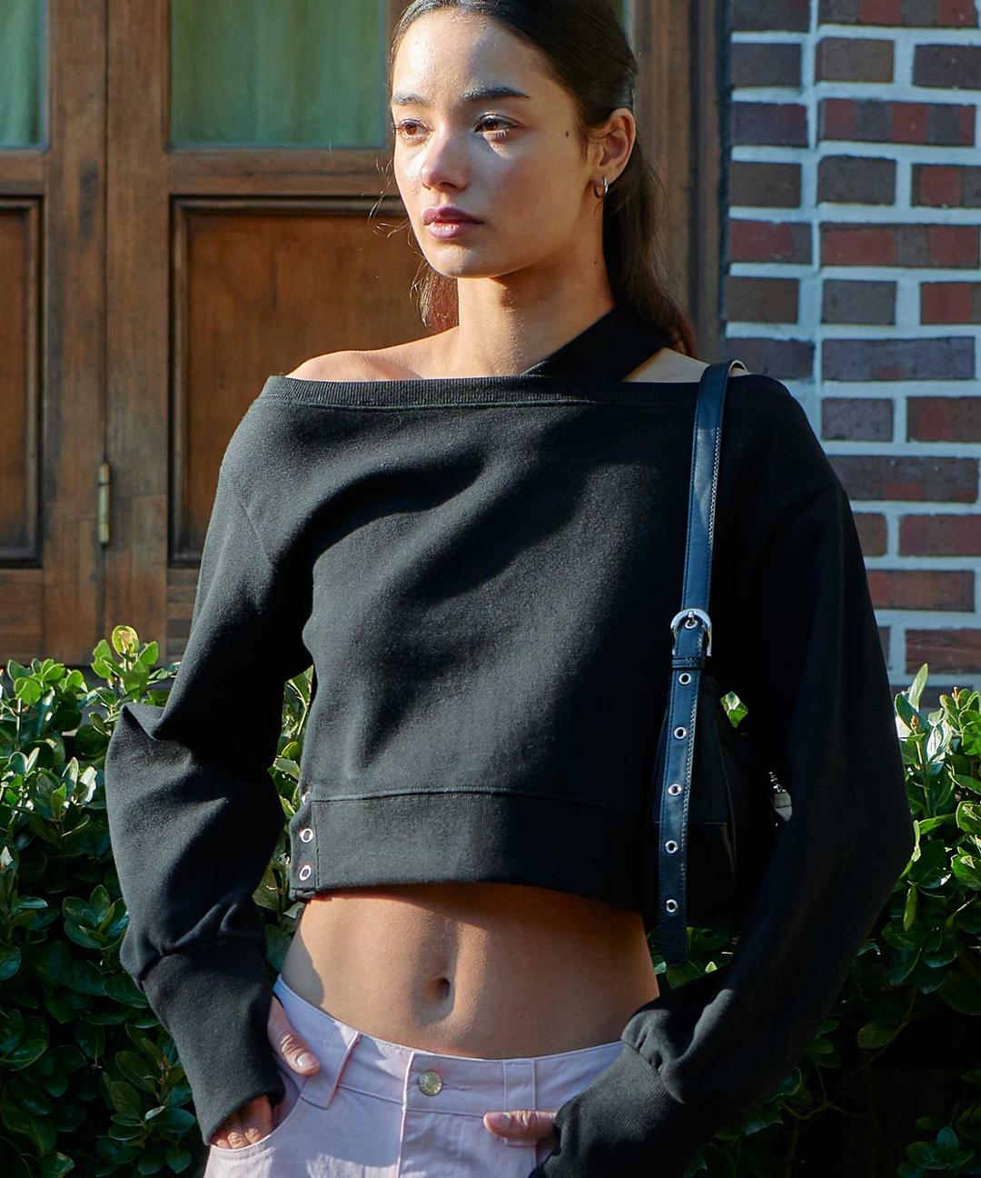 Chloe Open Shoulder Sweater-Black