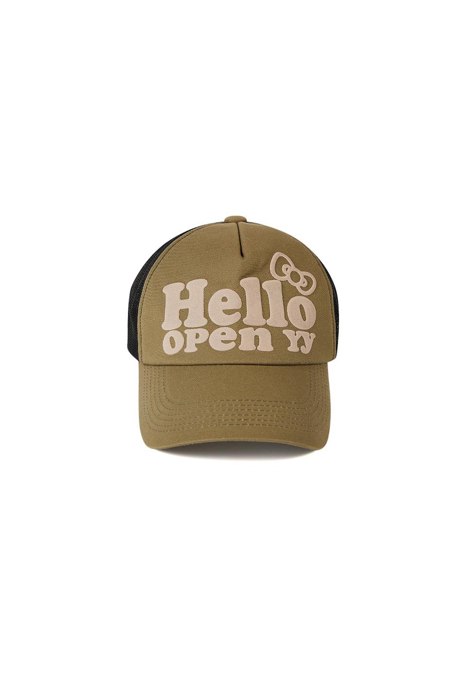 HELLO KITTY X YY HELLO TRUCKER CAP, KHAKI