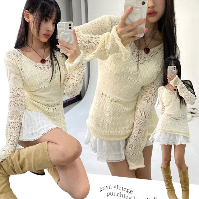[니트/빈티지]kaya vintage punching long knit