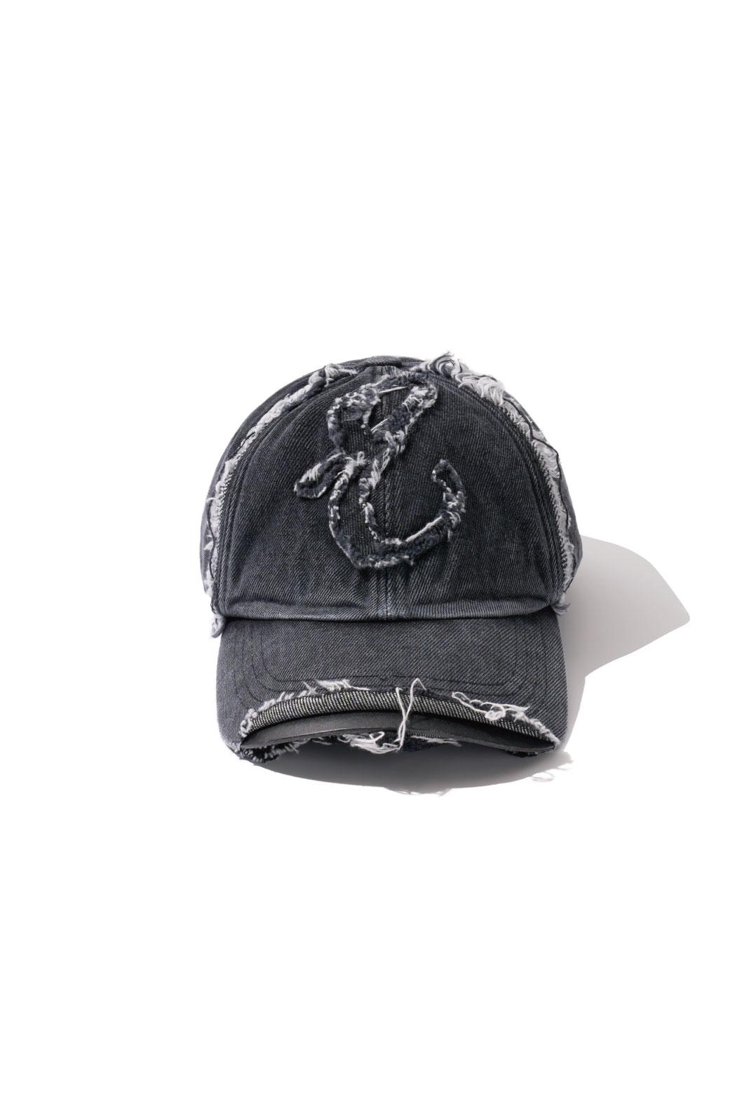 DAMAGED DENIM CAP (BLACK)