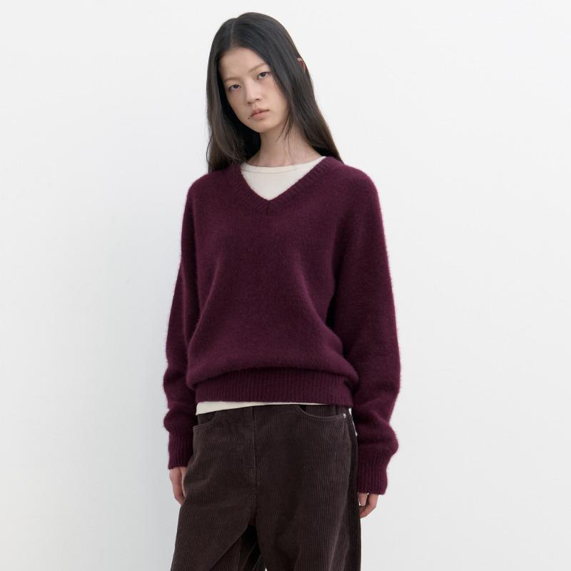 [20+3%쿠폰]파인 울 브이넥 풀오버 (그레이프)