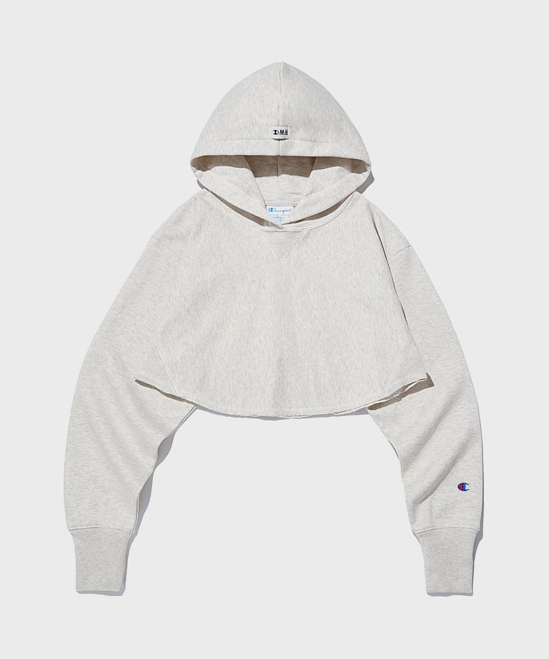 여성 리버스위브 100 크롭 후드 티셔츠 Cream