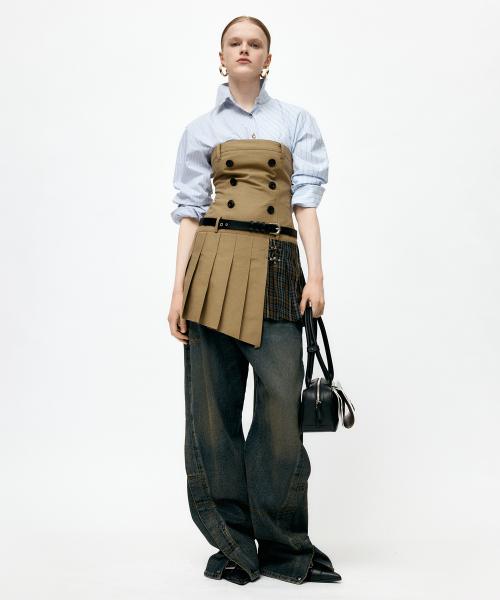 DOUBLE PLEATS TRENCH DRESS atb1366w(KHAKI)