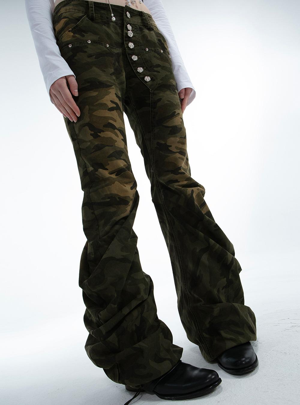 Cotton Camouflage Flare Pants