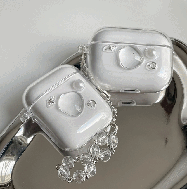 made]silver water drop 투명 레진 에어팟케이스 버즈케이스 키링