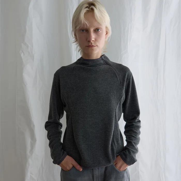 SIDE HALF ZIP-UP SWEATER (charcoal)