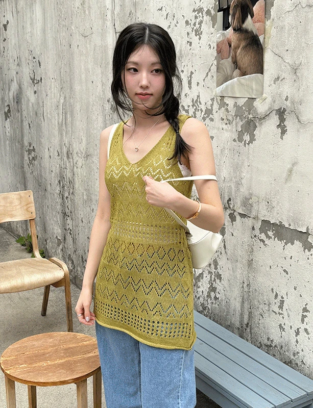 펀칭 니트 나시 원피스