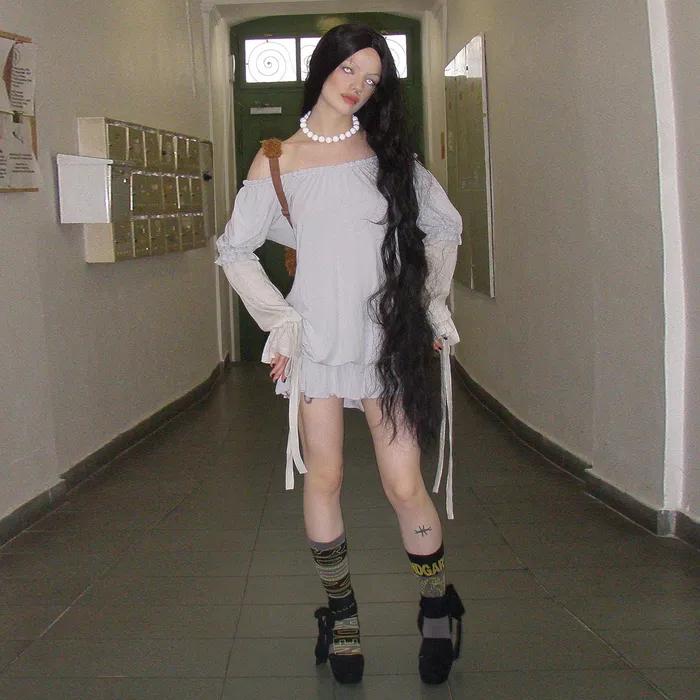 Soft Shirring Layered Tee Pale Gray