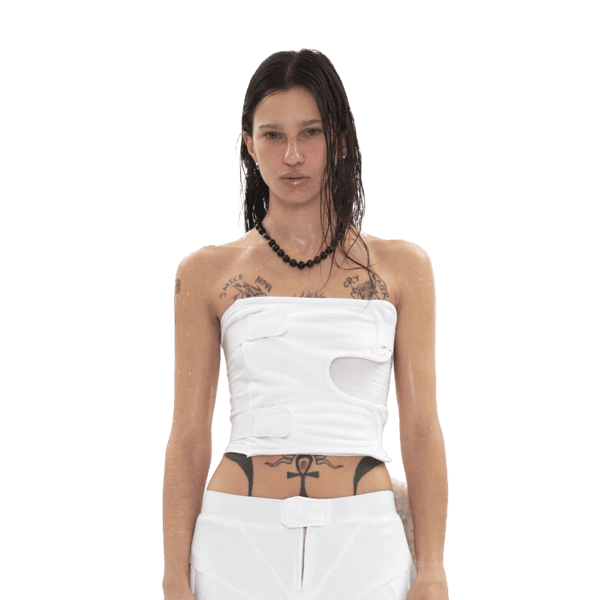 [ PRE-ORDER / Takes approx 4 weeks ] BIKER BANDING TOP IN WHITE