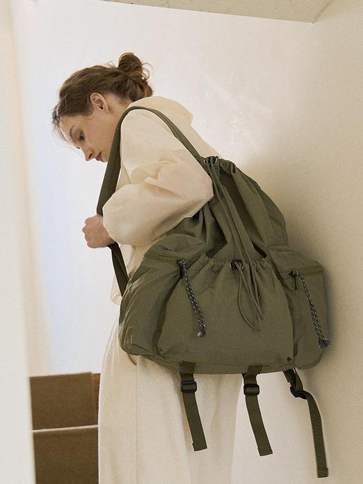 Drawstring Nylon Backpack Khaki