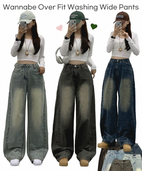 🍂신상[숏&롱/~XL/인기와이드] 워너비핏 워싱 사이드 핀턱 벌룬핏 와이드팬츠  데님팬츠 기장선택 빅사이즈 청바지 하체커버 (6Col)