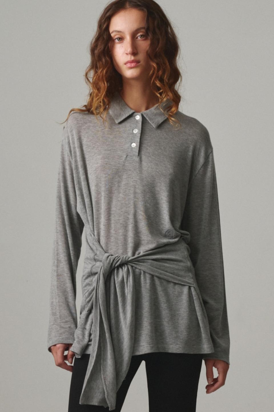 [3월 4일 예약배송] Tie-Up Jersey Polo Shirt / MELANGE GRAY