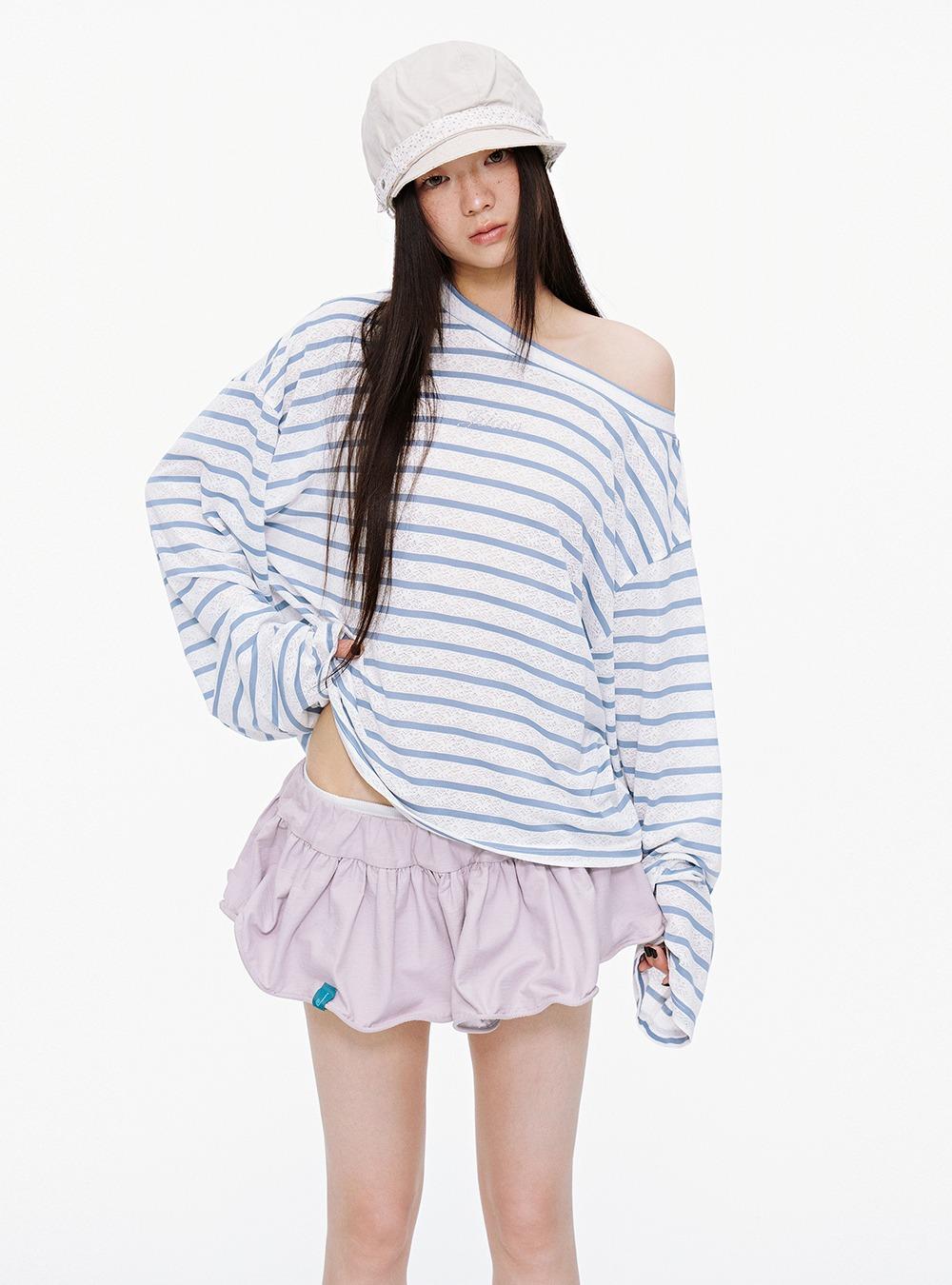Striped Lace Detail Off-Shoulder Knit (2color)