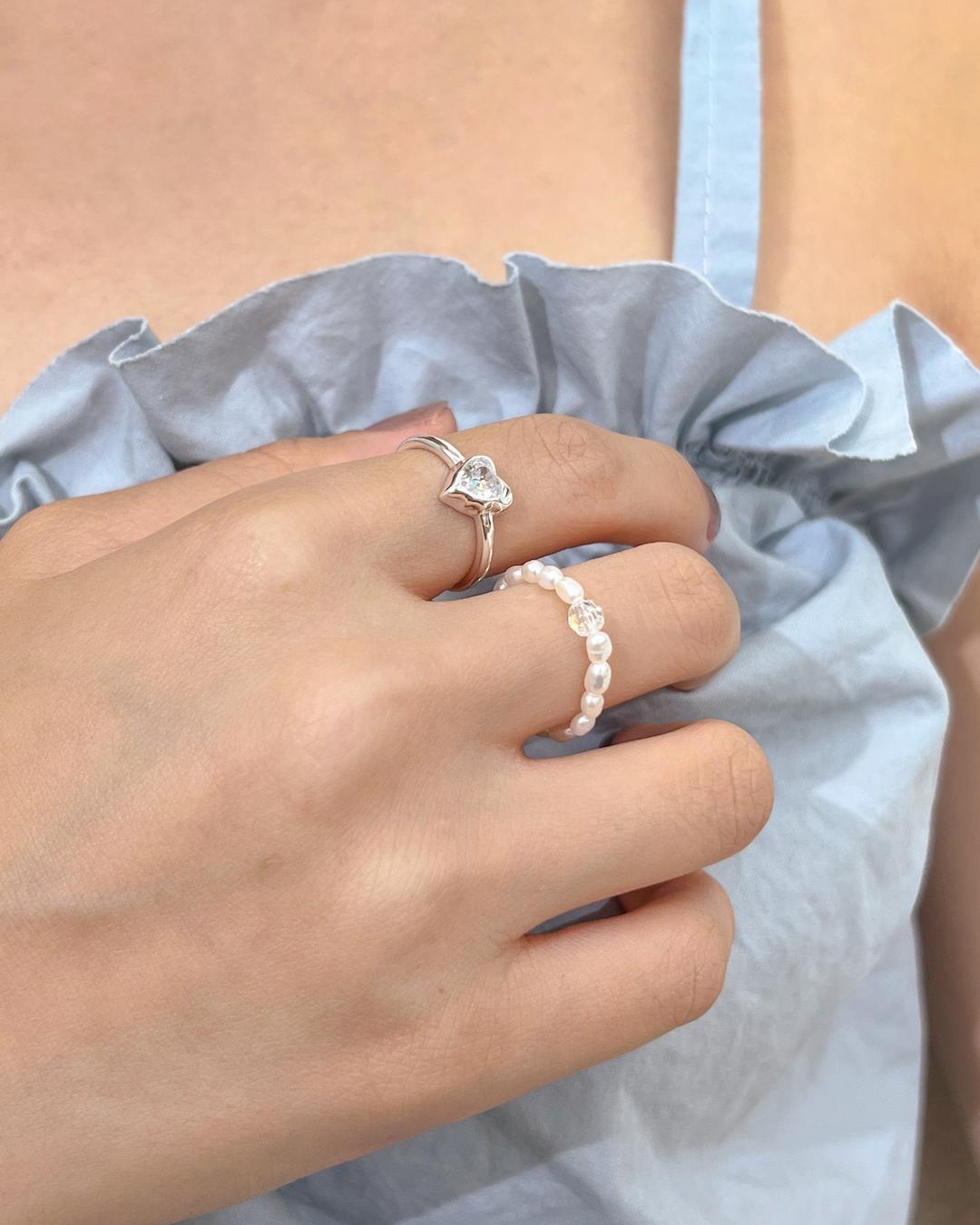 실버925 럼플 하트 큐빅 오픈링 반지