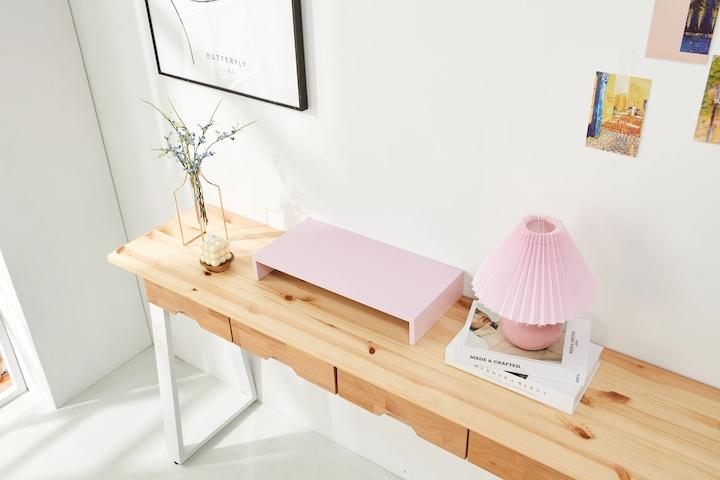 국내 자체제작 파스텔 분홍색 모니터 받침대 선반 스탠드 인테리어 피치핑크 모니터거치대