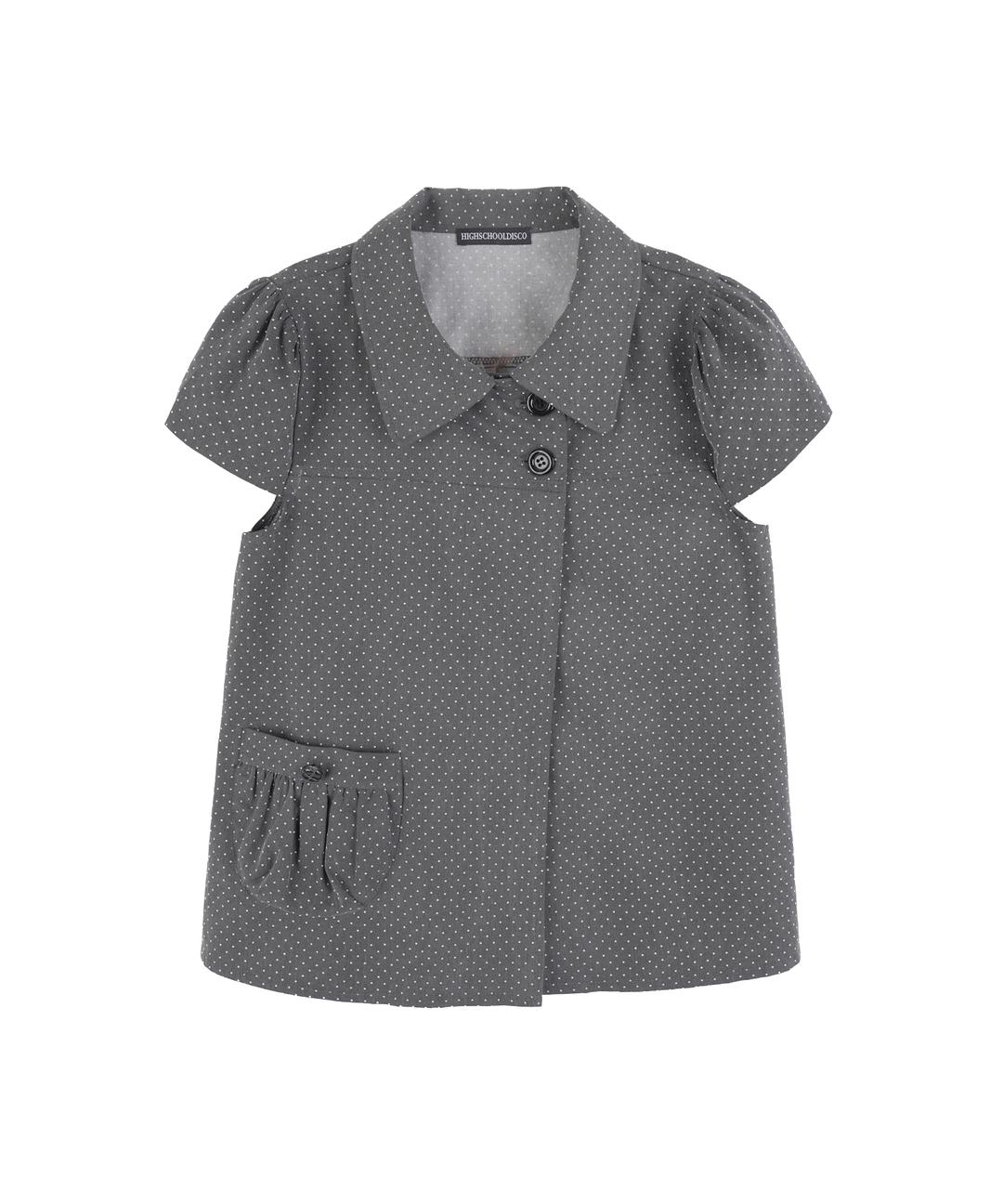 하이스쿨디스코 도트 버튼 퍼프소매 블라우스_차콜