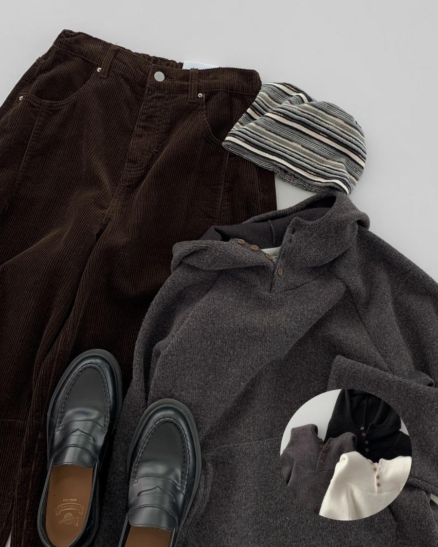 4버튼 후디 기모 티셔츠