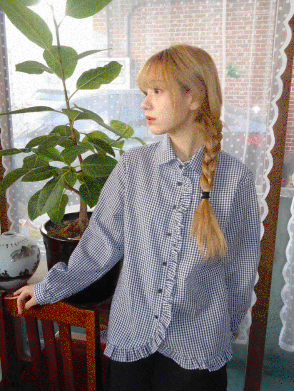 체크 프릴 블라우스 (2c)